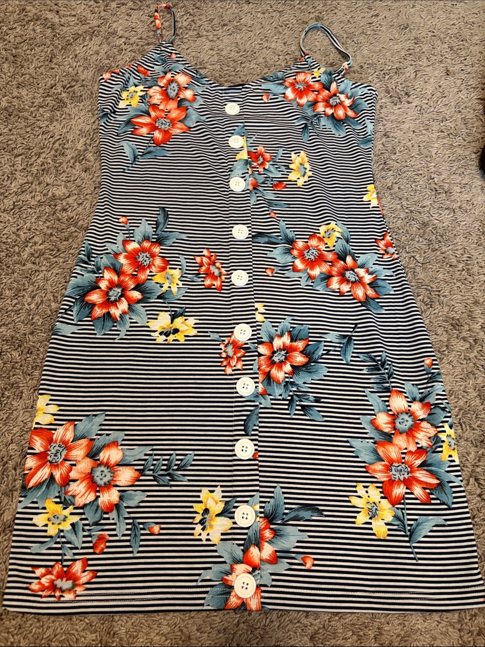 SHEIN Navy Stripe Floral Button-Front Mini Dress